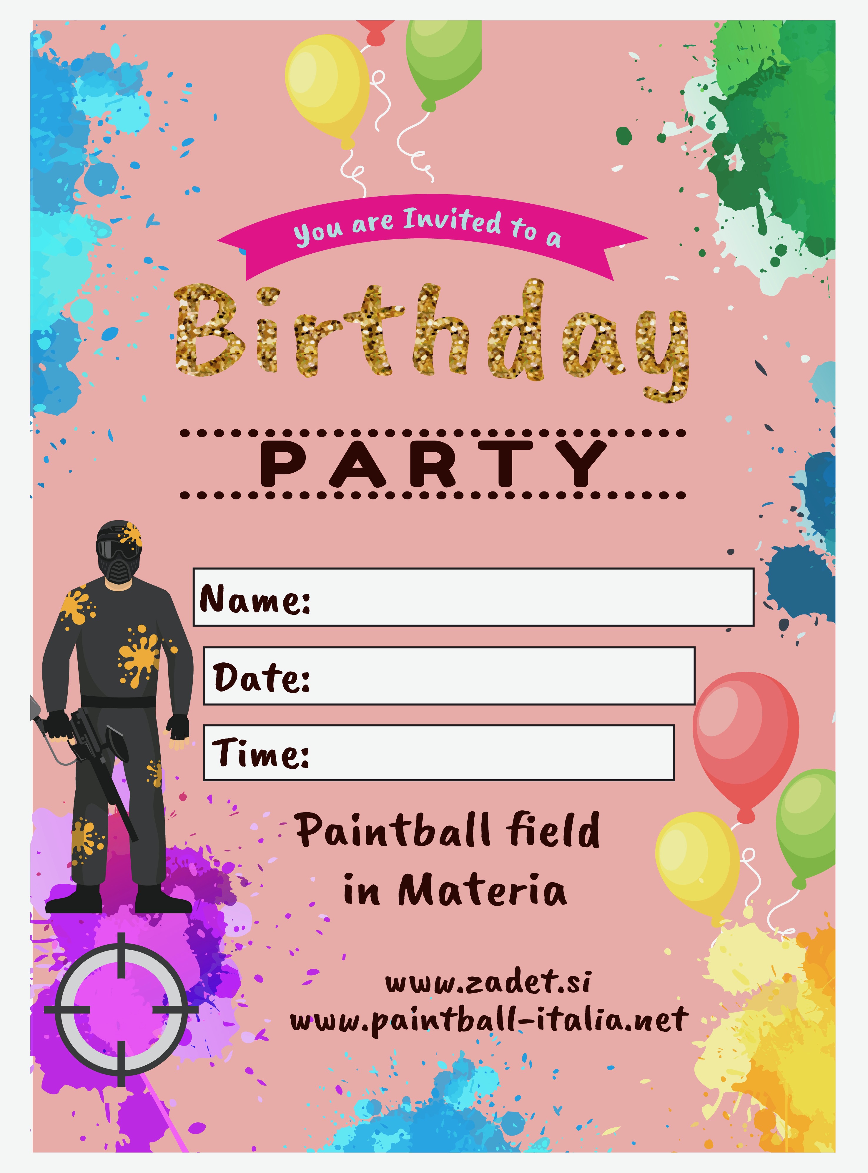 paintball invitaiton for kids birthday party